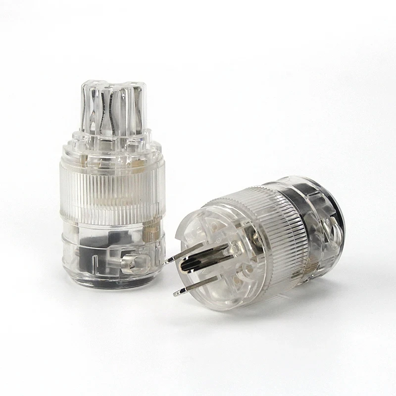 

Hi-End Hifi AMP Transparent Clear rhodium Plated Copper Male Mains AC Power Cord Inlet US Power Plug Socket jack Connector