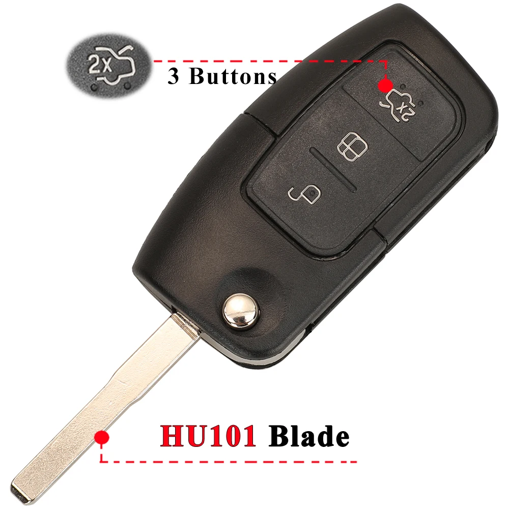 Enhanced Flip Folding Remote Car Key Shell - 3 Button Key Fob Case