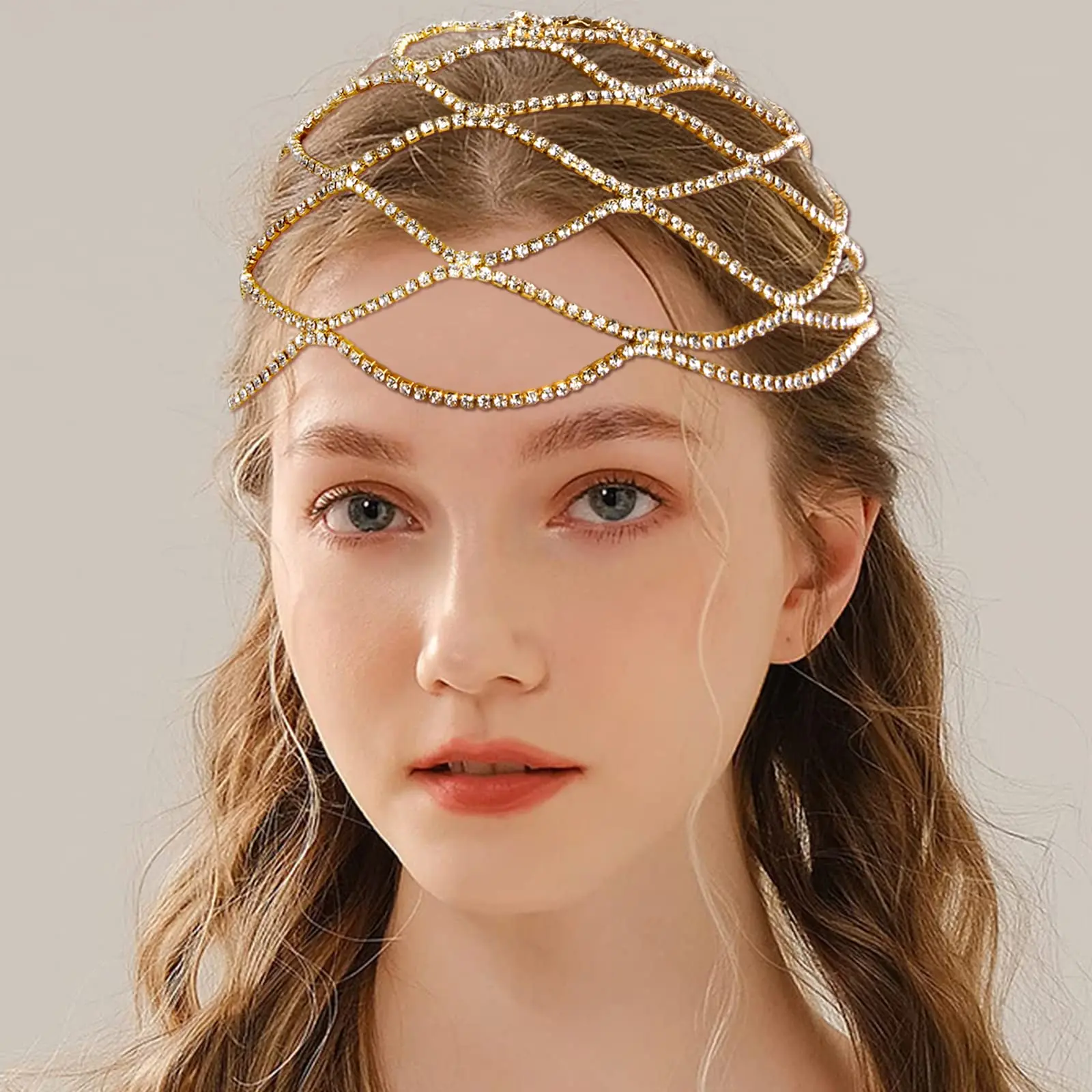 Hollow Rhinestone Mesh Headpiece Wedding Head Chain Jewelry for Women Luxury Crystal Headband Head Cap Hat Hair Accessories jewelry accessories hair accessory hair headdress bridal headwear