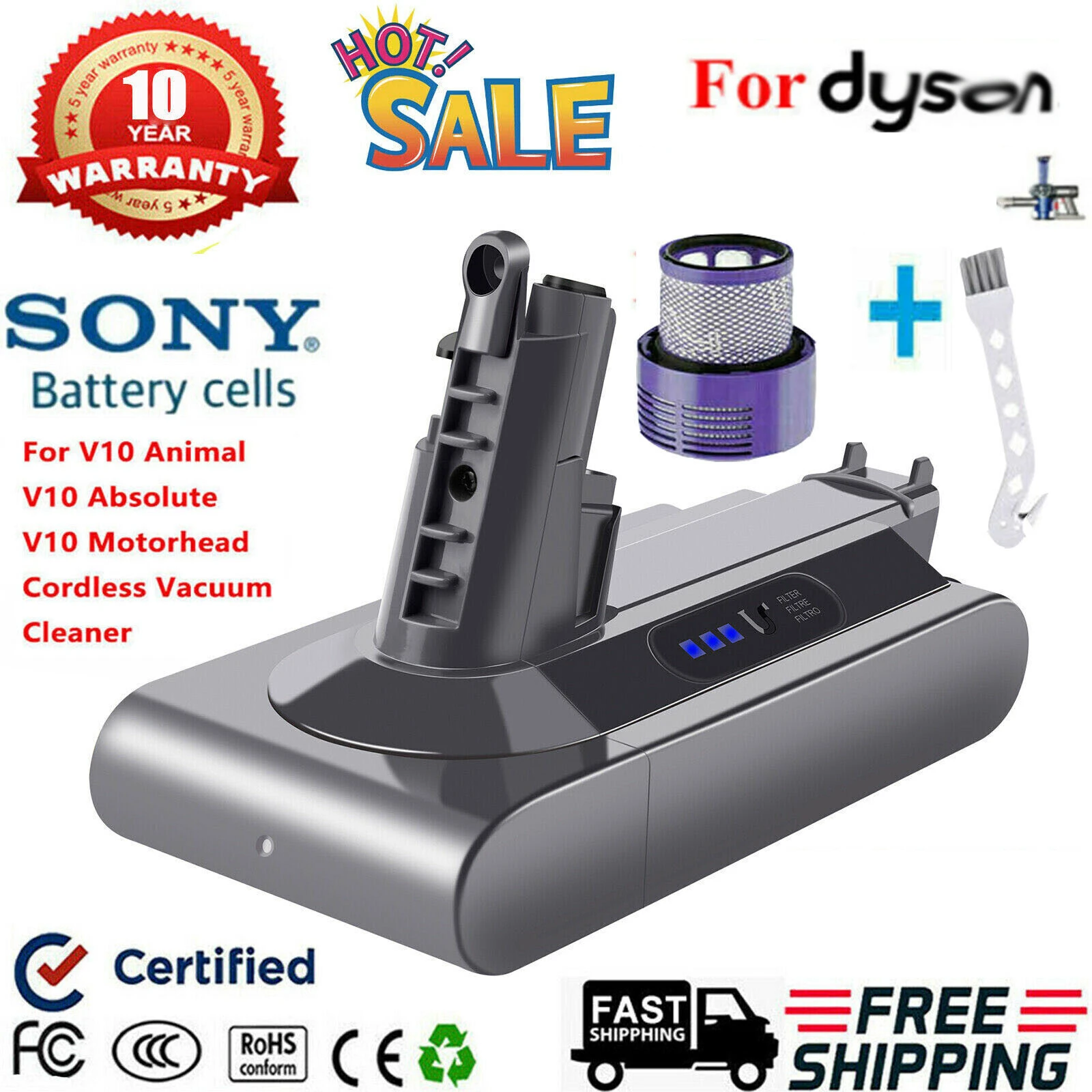 New V10 Sv12 Rechargeable Battery 25.2v 3800mah For Dyson V10 Absolute