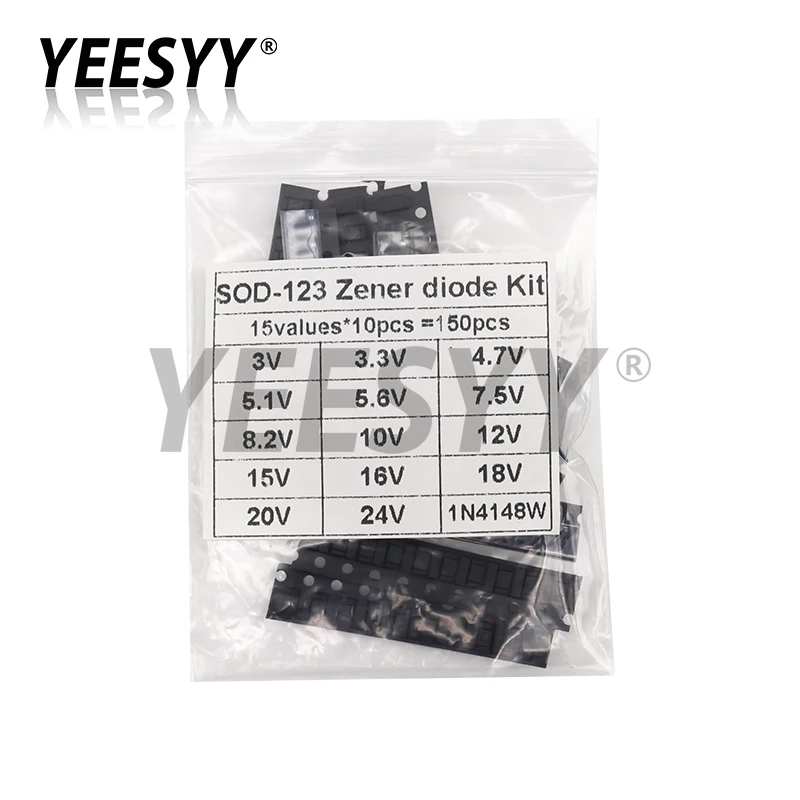 150 шт. 0,5 Вт SMD стабилитрон Диод комплект SOD-123 1206 15 значений каждый 10 шт. 3 в-24 в 1N4148 DIY набор образцов