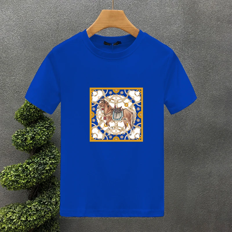 Augstas kvalitātes zīmola 100% kokvilnas dizains zirgu apdrukas T-krekli vasaras Haruku vīriešu/sieviešu īsām piedurknēm Āzijas izmēra T-krekls_voghion.com