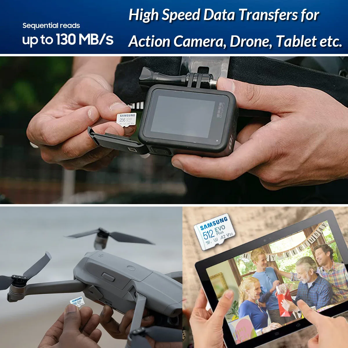 Ｚ EVO ÷  ޸ ī, ũ SD Ŭ 10 U3 TF ī, UHS-I 128GB, 512GB, 256GB, 100 MB/S