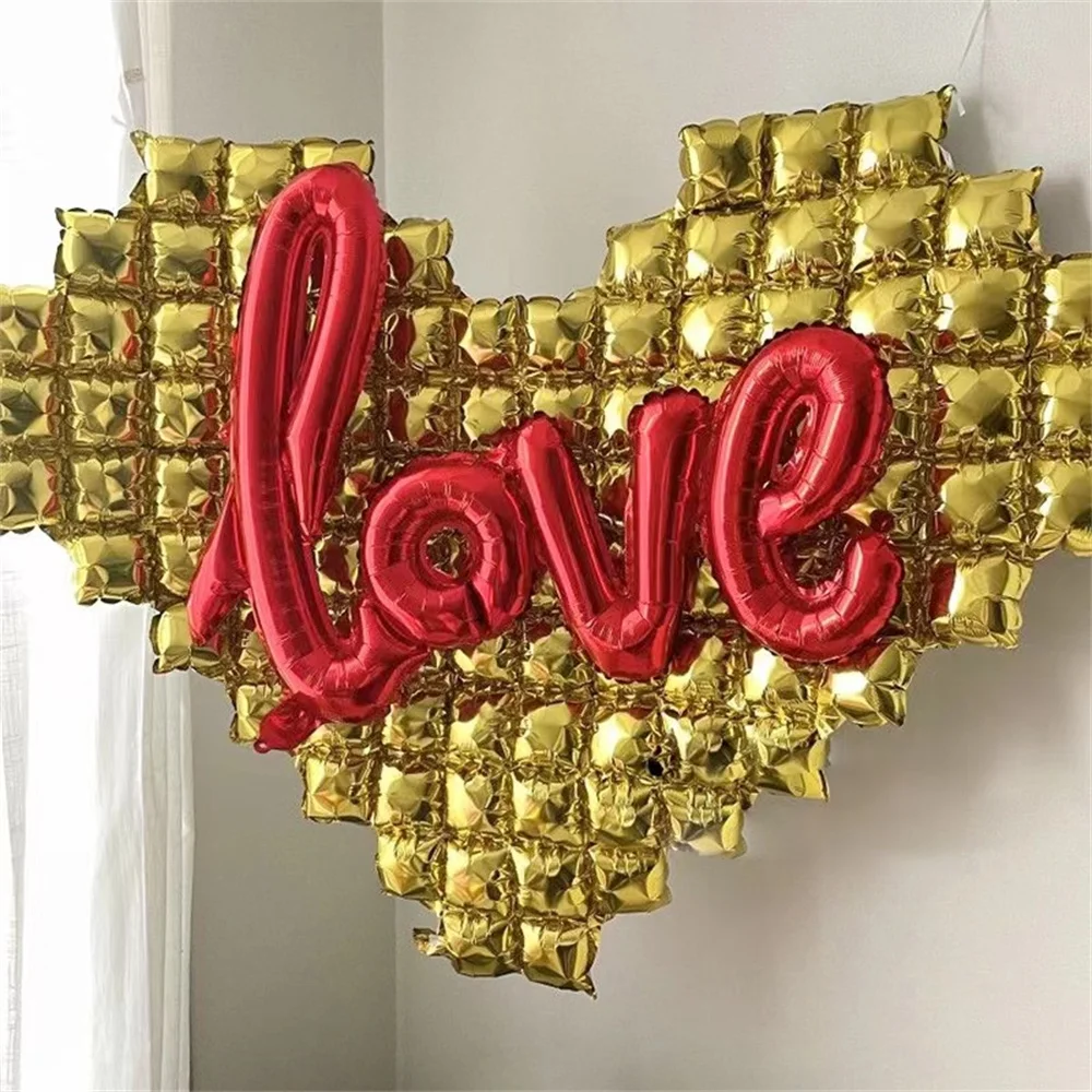 Heart Shaped Plaid Background Wall Aluminum Foil Balloons LOVE Love Letter Balloons Wedding Valentine's Day Decoration Supplies