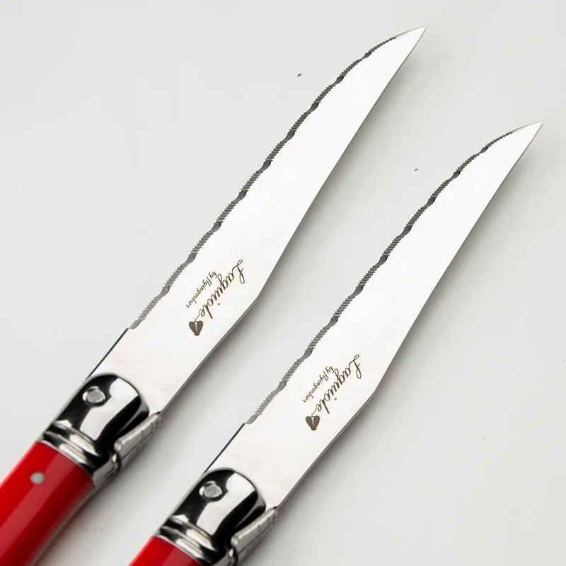 Description Picture 5 of item6pcs/7pcs Stainless Steel Steak Knife Set Laguiole Steak Knives With Wooden Holder Steel Dinner Knife Colorful Xmas Cutlery Set