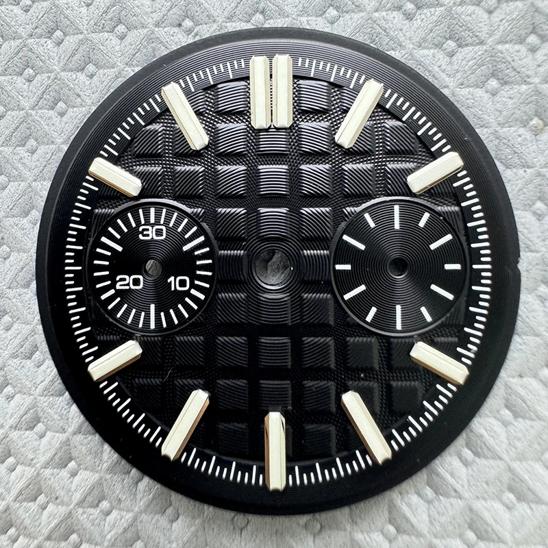30,5 mm kein Logo Vk64 Zifferblatt 2 Augen Gitter Dual Scale grün leuchtendes Zifferblatt neues Tagebuch Zifferblatt für VK64 Uhrwerk modifizierte Reparatur – Detail 7