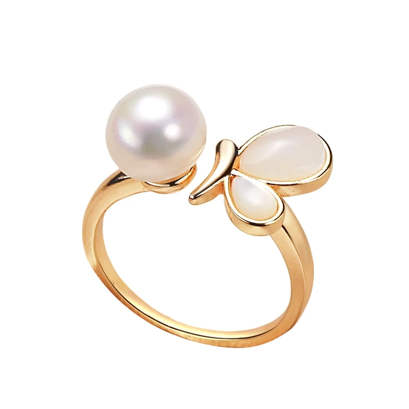 MULICHEN Freshwater Pearl Butterfly Ring Fashion Birthday Gift Seawater Fritillaria Accessory Inlaid Jewelry Open Ring