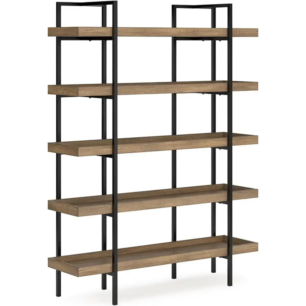 Modern Office Bookcase Mixed-Material Design 5 Shelves Urban Chic Storage Home Study Room Versatile Display Furniture 2