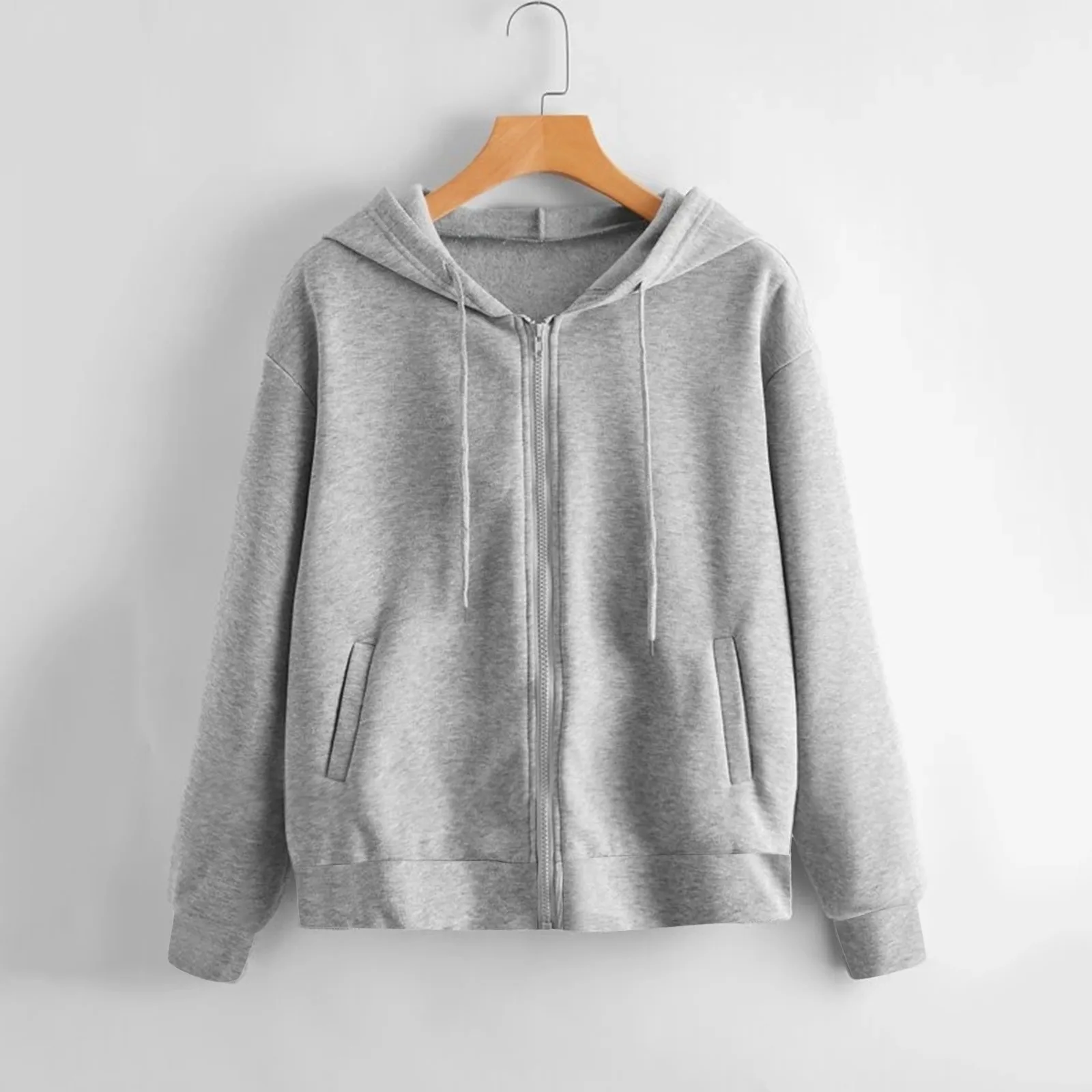 

Solid Color Zip Up Hoodies Womens Loose Sportswear Blouses Oversize Drawstring Pockets Hooded Tops Autumn Outwear Sudaderas
