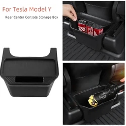 For Tesla Model Y 2021-2023 Rear Center Console Storage Box TPE Organizer Box with Cover Trash Can Under Seat Car Accessories