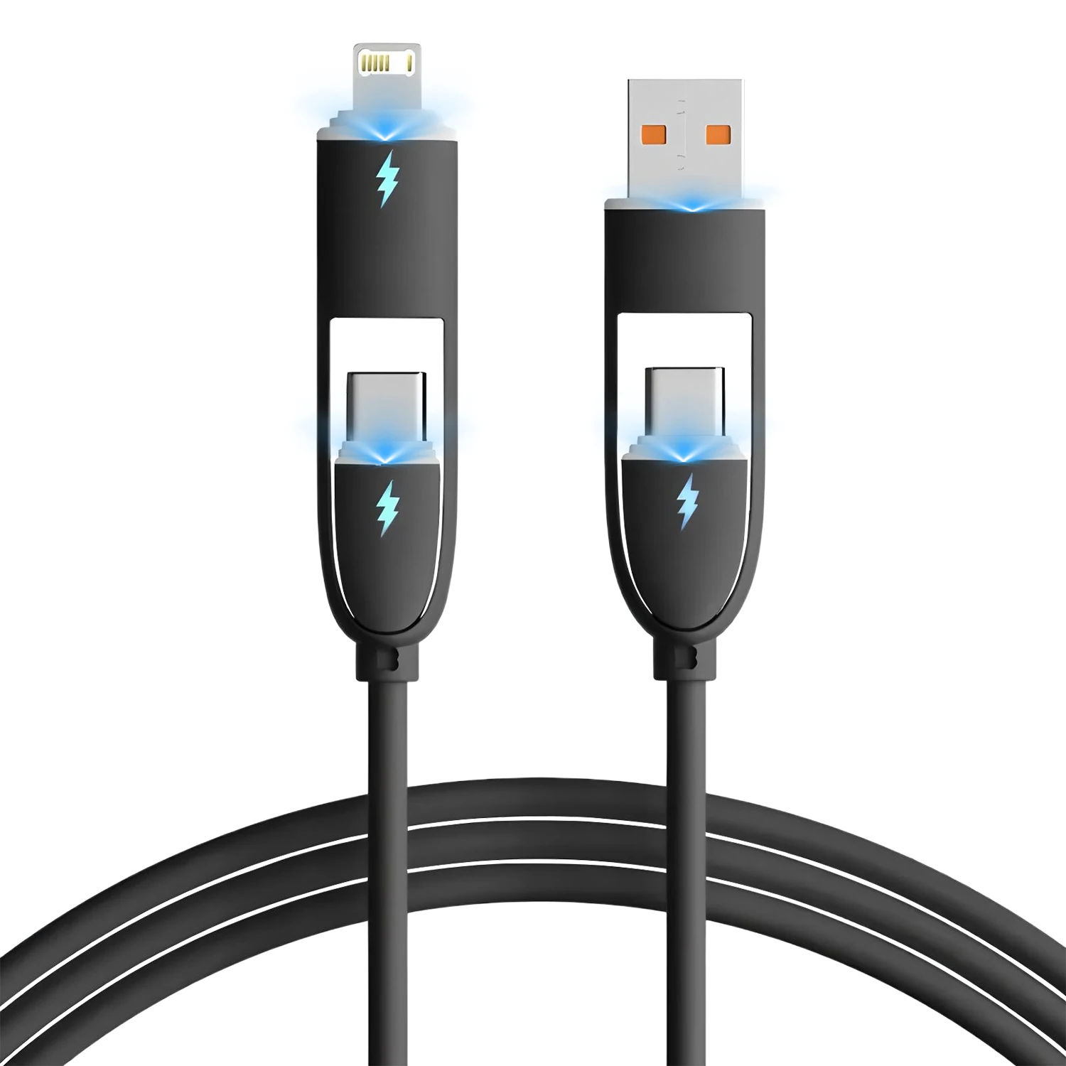 240W 4-in-1 PD 케이블 초고속 충전 데이터 케이블 USB to Type-C 케이블 (아이폰, 삼성, 화웨이 태블릿용) USB C to Type C 케이블