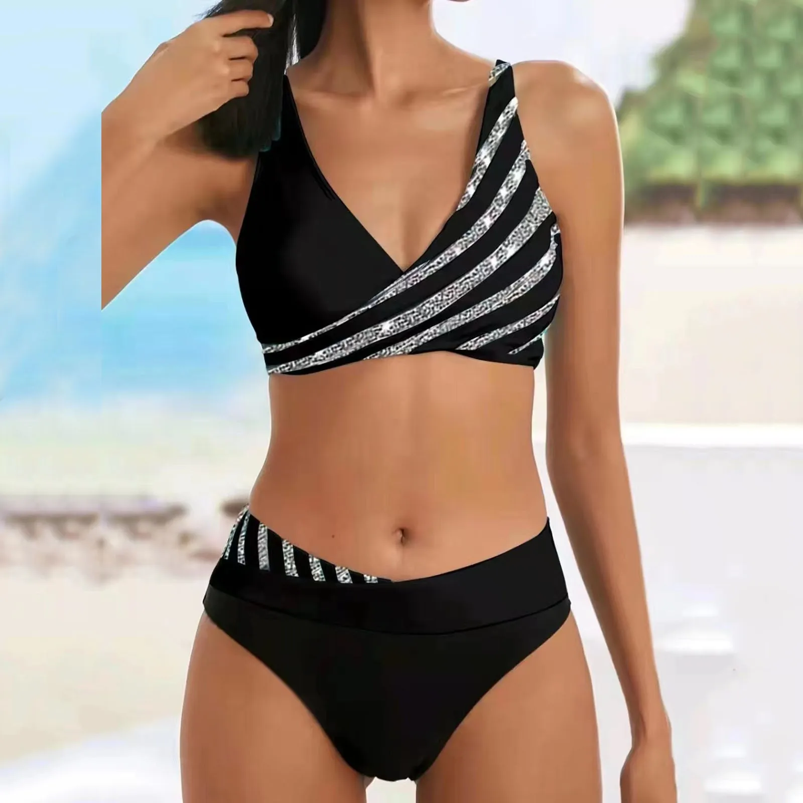 

Women'S High Waisted Two Pieces Set Swimsuit Womens Board Shorts Set For Swimming Guard Short Sleeve Top Women