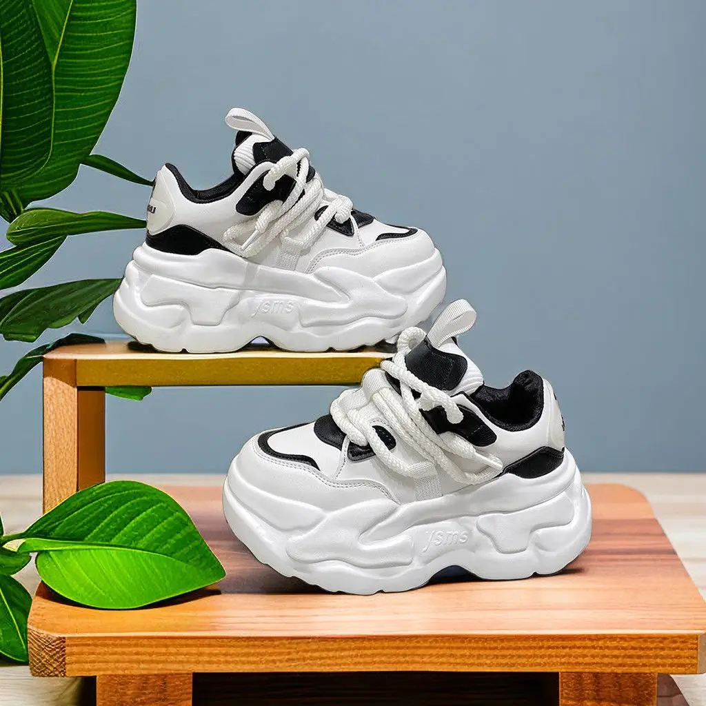 plus Size 41 43 Women's 2024 Autumn New Small Height Increasing Muffin Couple Casual Sneakers Dad Shoes 7cm