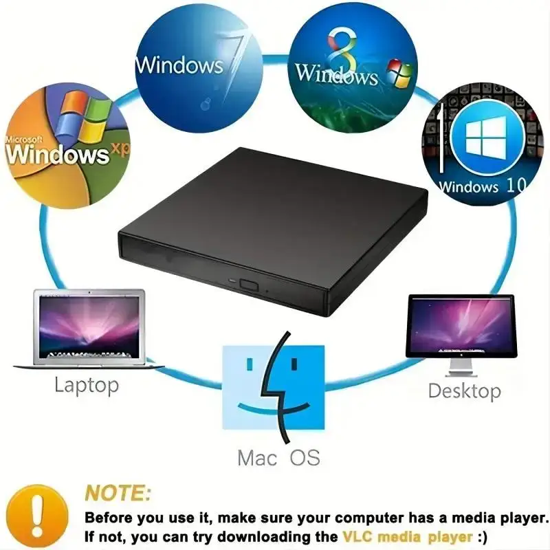 【Hottest Trends】 USB 2.0 External DVD RW CD VCD Writer Drive Burner Reader Player Optical Drives For Laptops PC 11 10 Linux OS Mac.