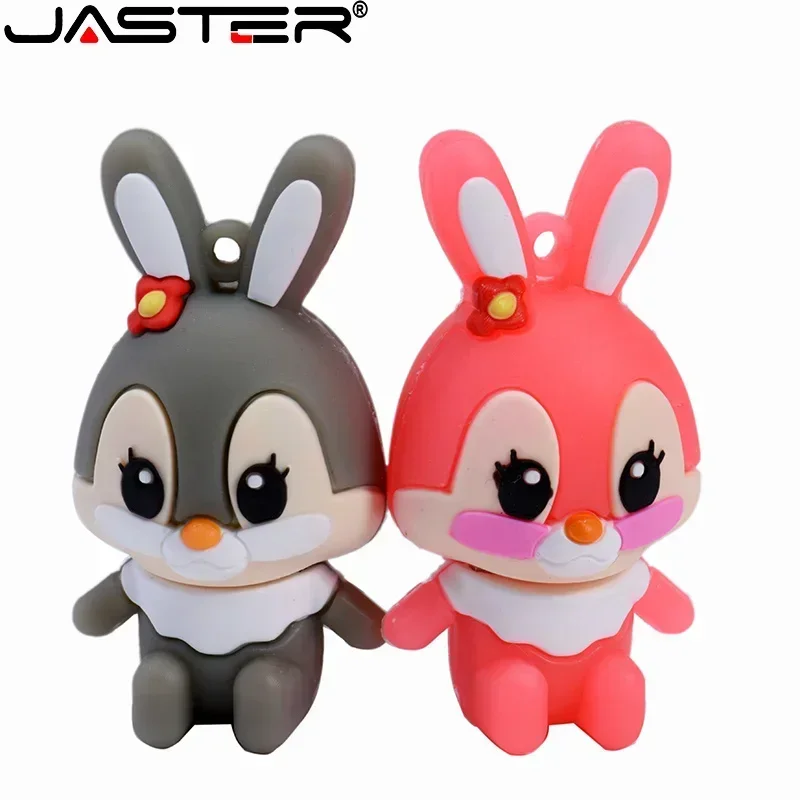 

JASTER High Speed Cartoon Rabbit USB 2.0 Flash Drives 128GB Pen Drive 64GB Easter Day Memory Stick 32GB Free Key Chain U Disk