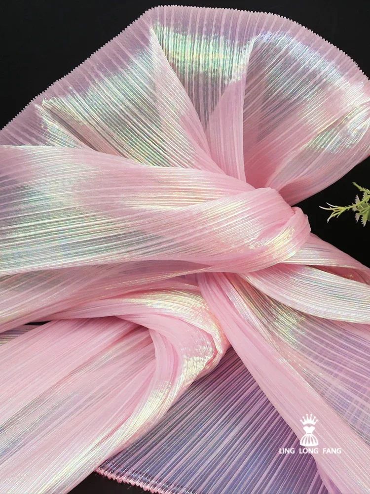 Handmade Diy Fantasy Texture Pleated Organza Fabric Crisp Shape Wedding Bouquet Decoration Background Clothing Designer Fabric