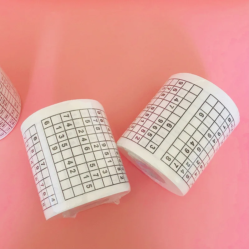 1PC Creative Sudoku Game Toilet Paper Games Roll Paper Towel Tenacity Durable Funny Printed Toilet Bathroom Accessories