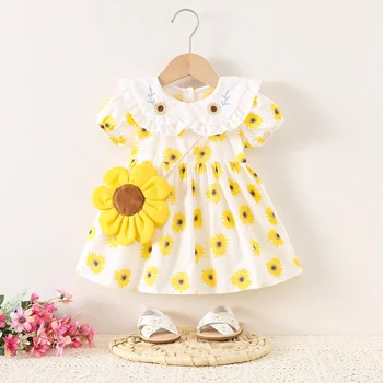 Baby Dresses Summer Girls Clothes Casual Sunflower Print Dress Newborn 1st Brithday Party Princess Dresses Infant Girl Clothing
