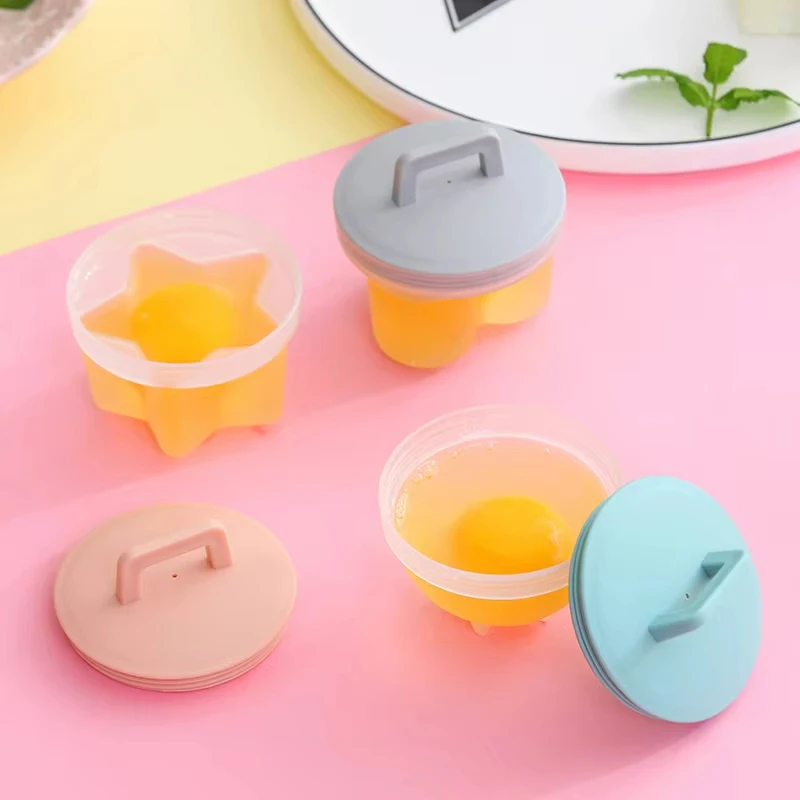 4 Pcs/Set Cute Egg Cooker Tools With Brush Plastic Egg Boiler Poacher For Kid Baking Mold Maker Kitchen Accessories egg cooking mold