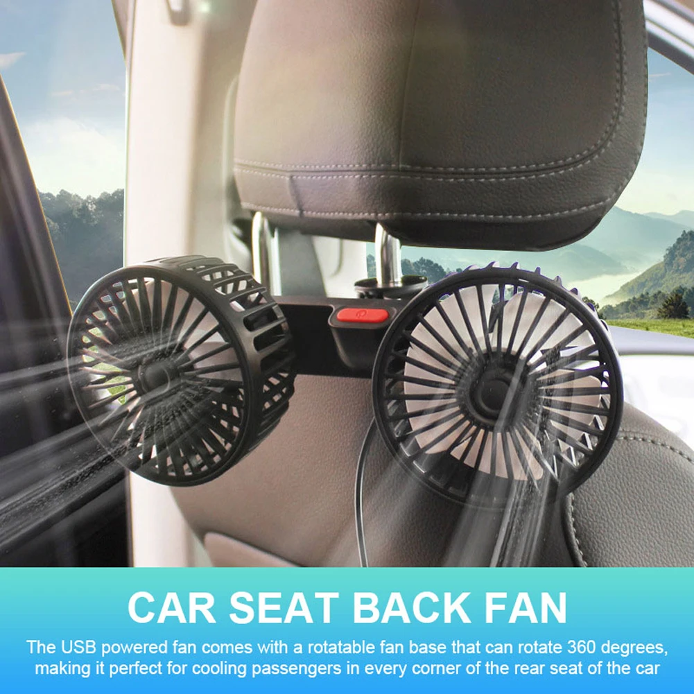 Black PP Auto Headrest Ventilation Fan with USB Charging