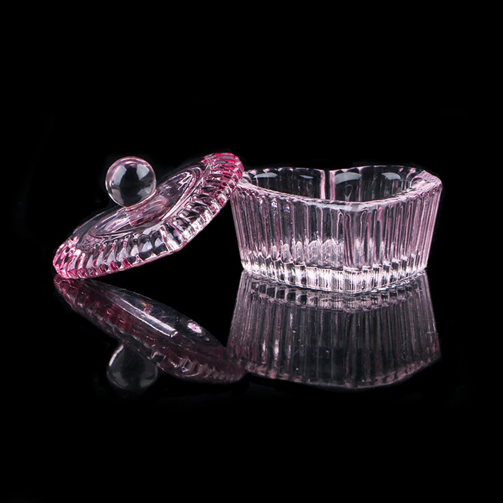 1pcs Pink Crystal Glass Dappen Dish Acrylic Powder Liquid Holder Container Heart Shape Nail Lid Cup Bowl Manicure Accessories 5