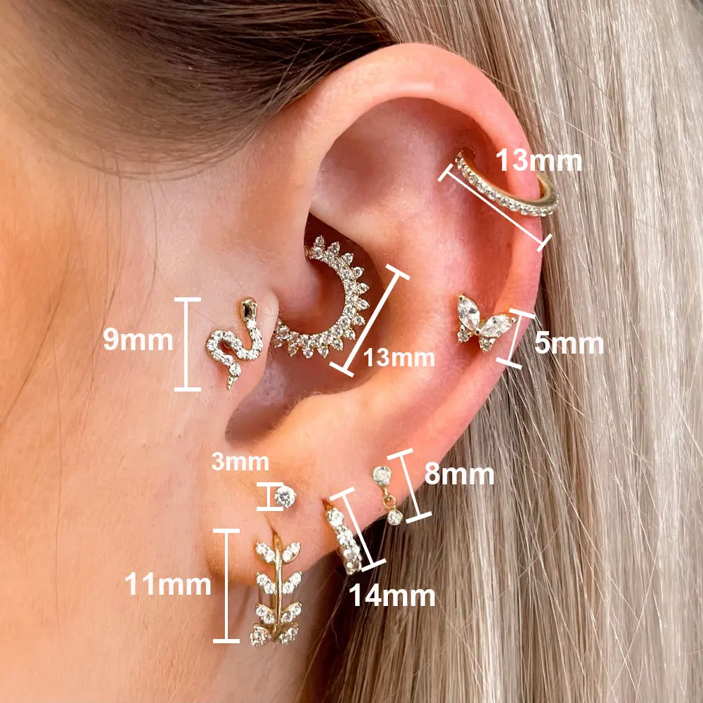 Tragus Piercing Brinco Para Mulher Borboleta Cobra Daith Piercing Tragus  Helix Orelha Anel Cartilagem Brincos De Aço Inoxidável 1pc - Brincos De  Botão - AliExpress