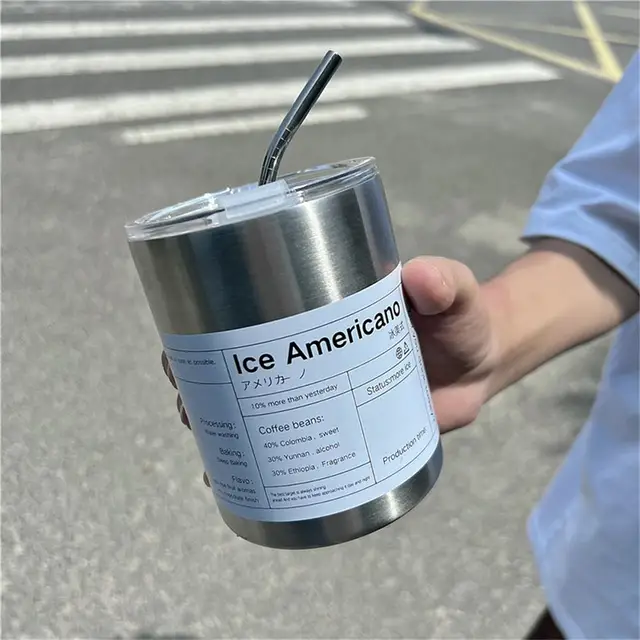 Double Layer Thermos Cup: Heat And Cold Insulation Portable Accompanying Business Stainless Steel Straw Cup Water Bottle Durable