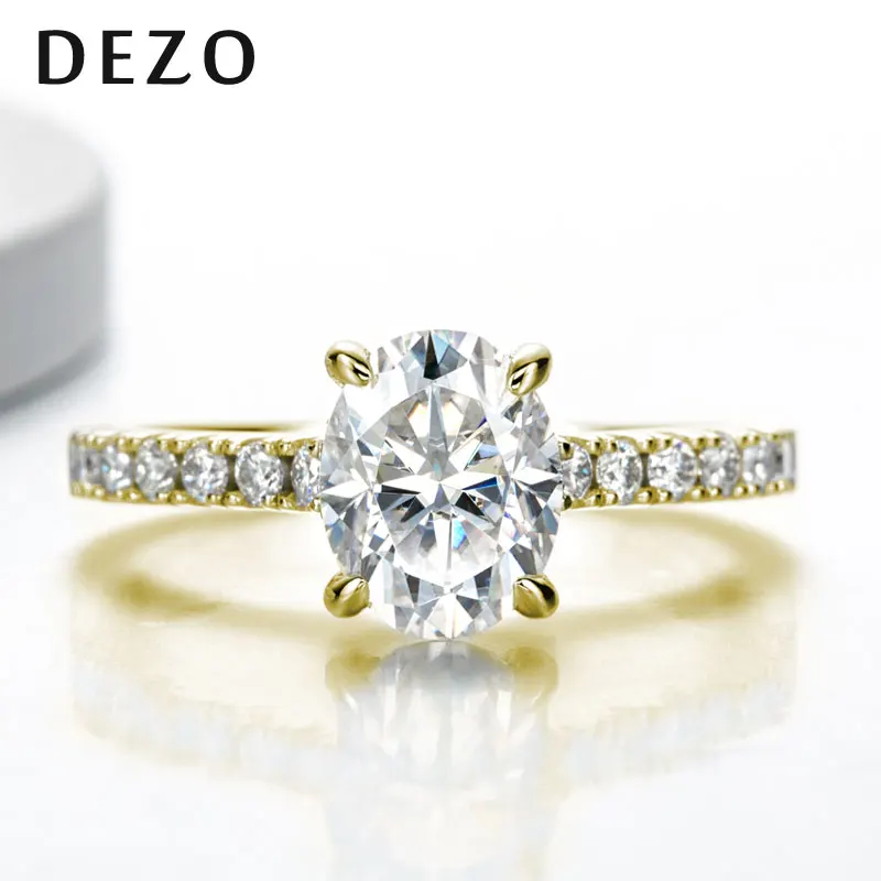 

DEZO 14K Gold Plated S925 Silver Oval Cut 2 Carat Moissanite Engagement Rings For Women D Color Total 2.5ct All Moissanite Ring