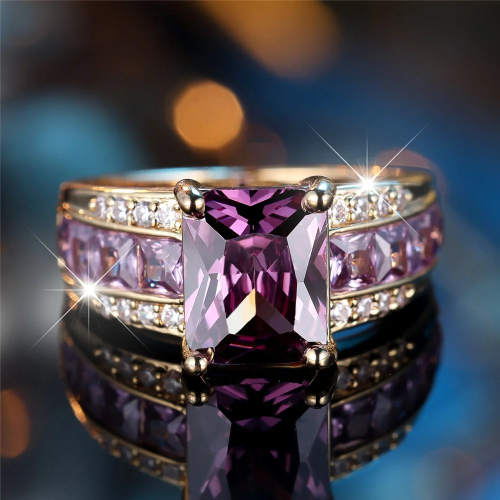 Elegant Purple Zircon Stone Gold Ring – Women's Charm Jewelry