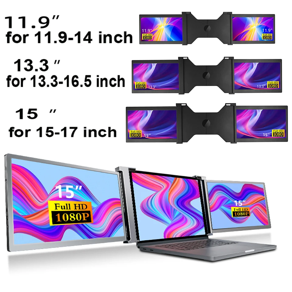 15 inch Portable Monitor Triple-screen Monitor 1920*1080 Easy Installation  Expansion Screen Monitor for 11.9-17 inch Laptop - AliExpress