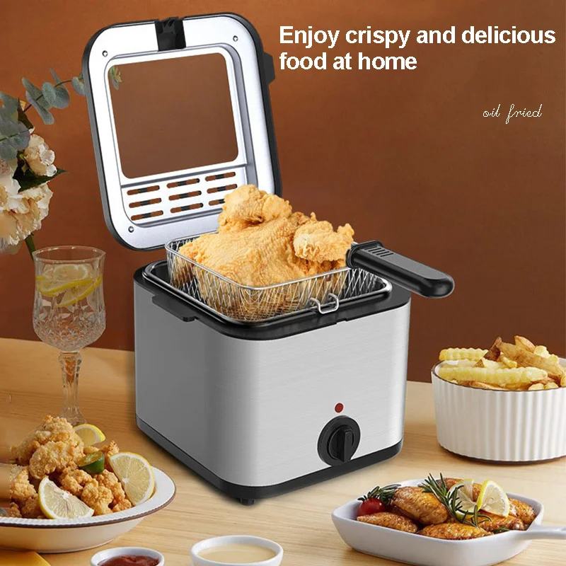 Household Electric Deep Oil Fryer 2.5L Non-Stick Single Button Control Thermal Protection Fry Pot For French Fries Chicken Chops