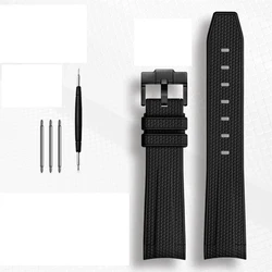 Premium Waterproof Rubber Watchband - 20mm Curved End Sports Strap - 20mm (Black BK buckle)