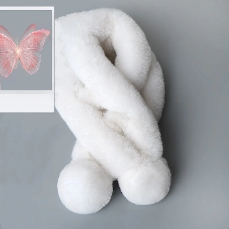 White imitation rex rabbit fur scarf (double ball)