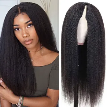 Parrucca diritta crespa parte U V capelli umani senza lasciare fuori parte U parrucche brasiliane Yaki diritte fatte a macchina per capelli umani per le donne vergini