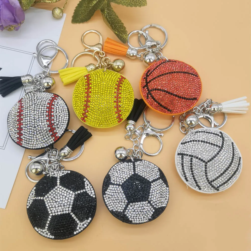 Sparkling  Volleyball Inlaid Rhinestone Keychain Ladie's Bag Cute Ball Pendant Car Key Alloy Pendant Children's New Year Gift