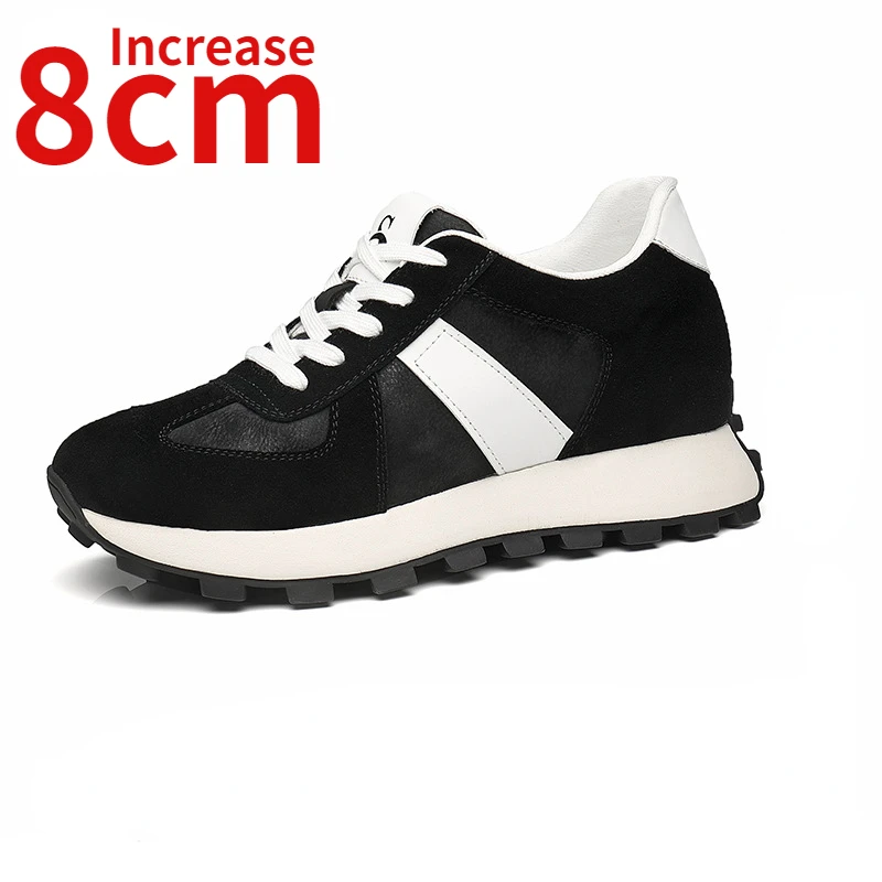 

Men Shoes Increased 8cm Sports Leisure Shoes Matte Cowhide Mesh Breathable Height Increasing Shoes Elevated Dad's Shoes for Man