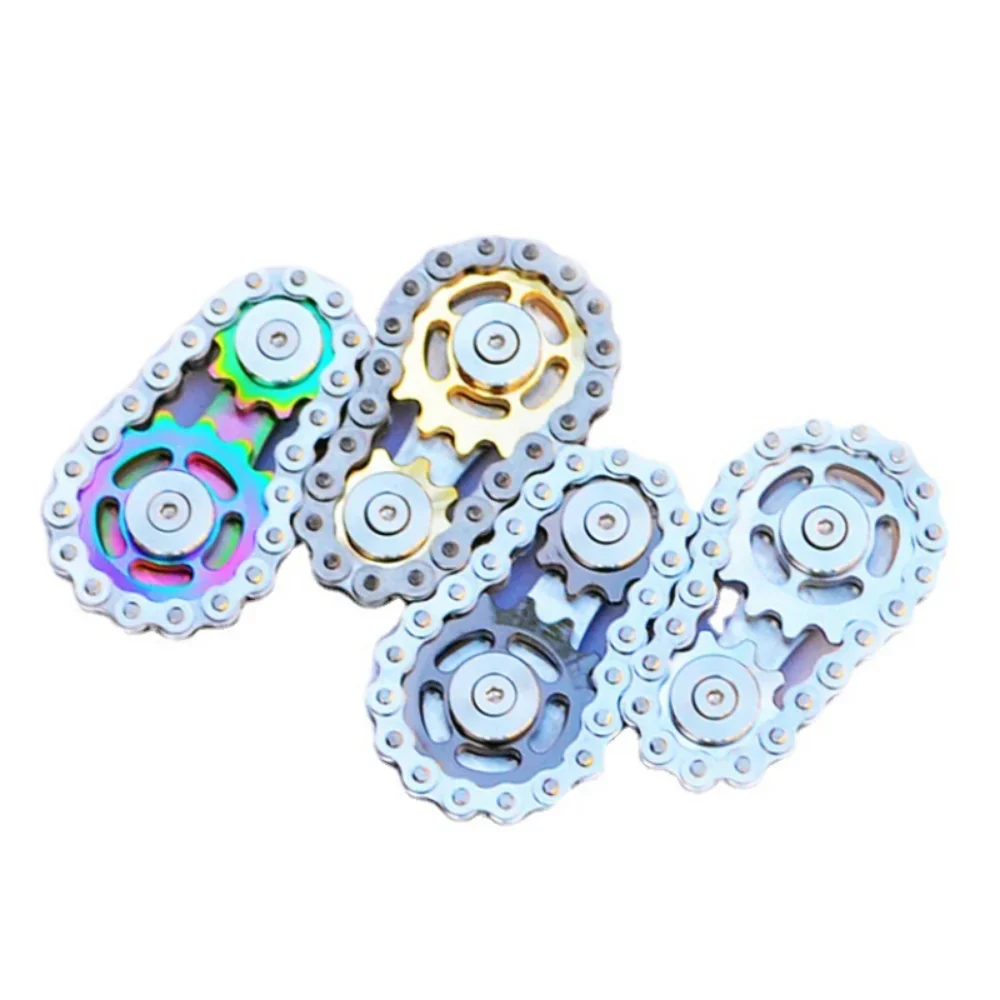 Fidget Toy Sensory Fidget Toy Anti Stress Toy Fingertip Gyroscope Toy Rainbow EDC Gear Chain Fingertip Gyroscope Toys Metal Sprocket Flywheel Fidget Spinner for Adults Kids Anti Stress Roller