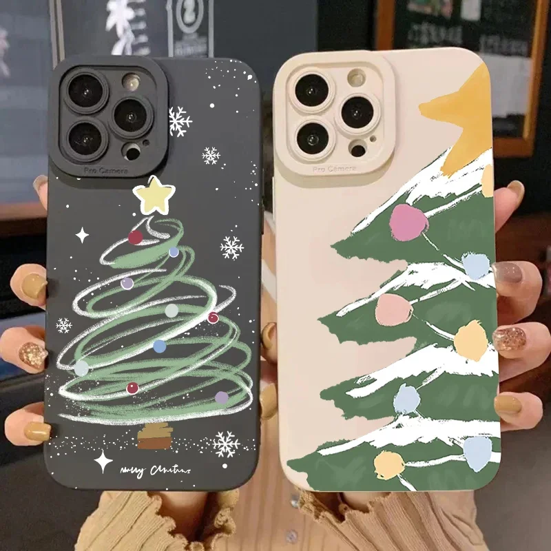 Marry Christmas Tree Regali Di Capodanno Custodia In Silicone Per Iphone 15 14 13 12 11 Pro Max Mini X Xr Xs 7 8 15 Plus Se 2020 Cover