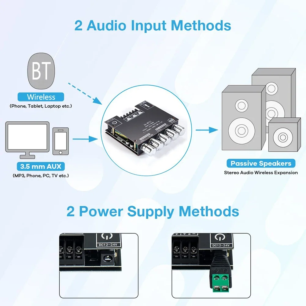 고음 및 저음 조절 기능이 있는 2.1 채널 블루투스 5.0 AMP 보드 50Wx2+100W 앰프 보드 DIY 스피커용 BT 3.5mm AUX