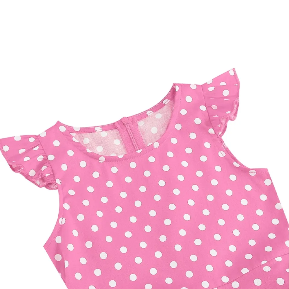 Girls' Vintage Dresses Fashion 50s 60s Polka Dot Print Sleeveless Long Dress With Belt Princess Dress Summer Children Clothes - 3