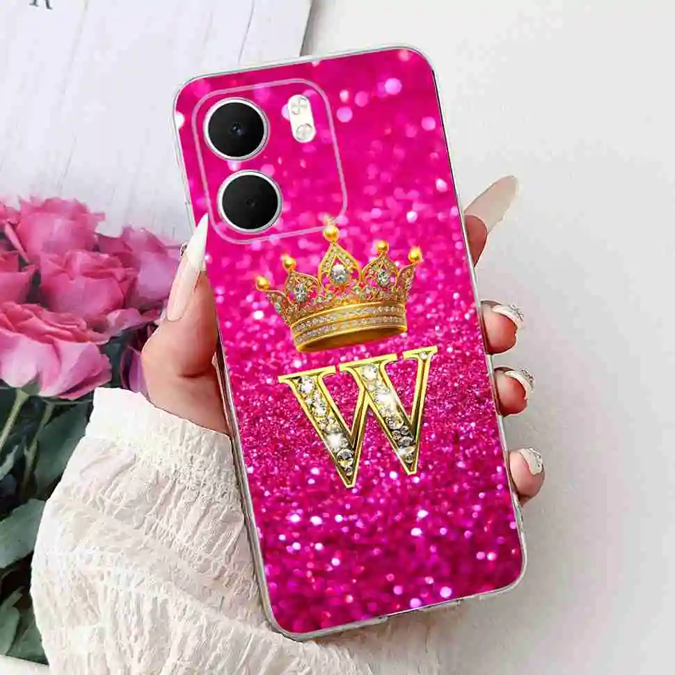 Fashion Flower Crown Soft Silicone TPU Phone Case Cover, A-Z Alphabet Design