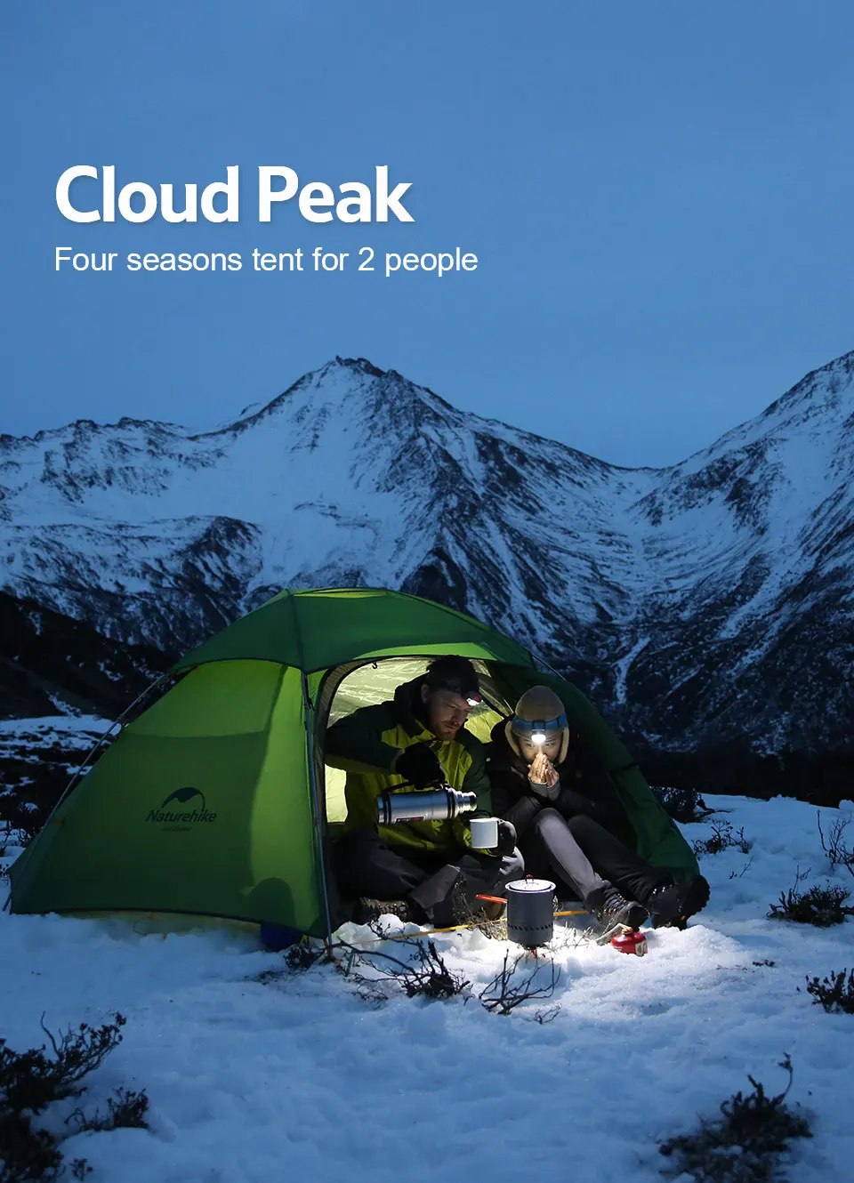 Naturehike Cloud Peak 2 Zelt Ultraleichtes wasserdichtes Campingzelt 4-Jahreszeiten-Rucksackzelt für 2-3 Personen T-Reißverschluss – Detail 1