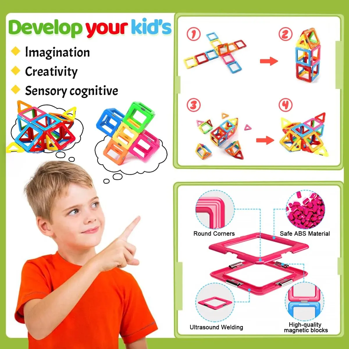 Magnetic Building Blocks Big Size DIY Educational Toys for Kids