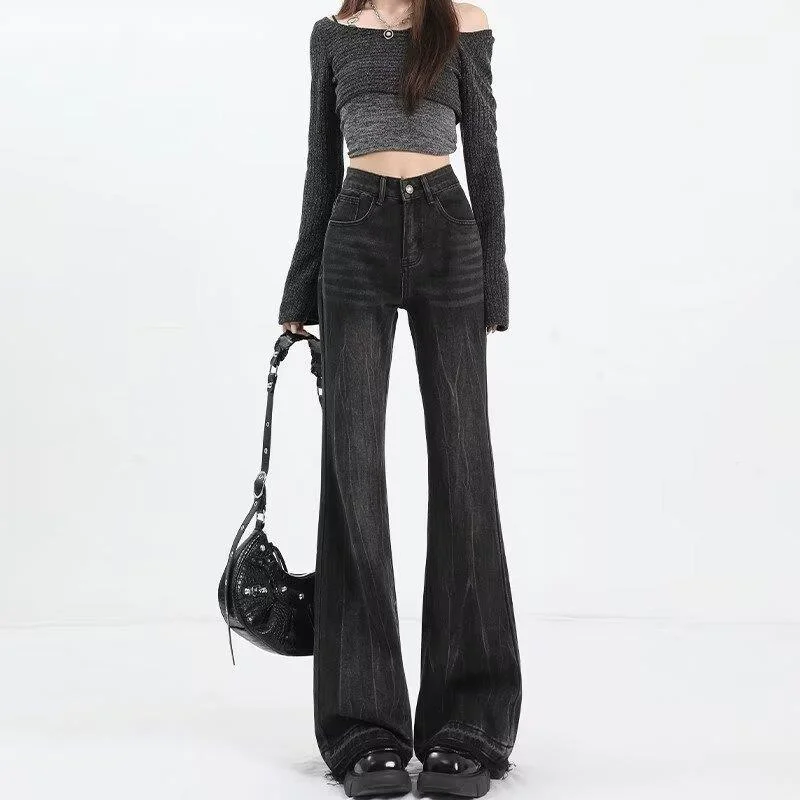 Street Heavyweight High-end Patchwork Jeans Women's Loose High Street Trendy Hang Down Straight Leg Pants Long Pants