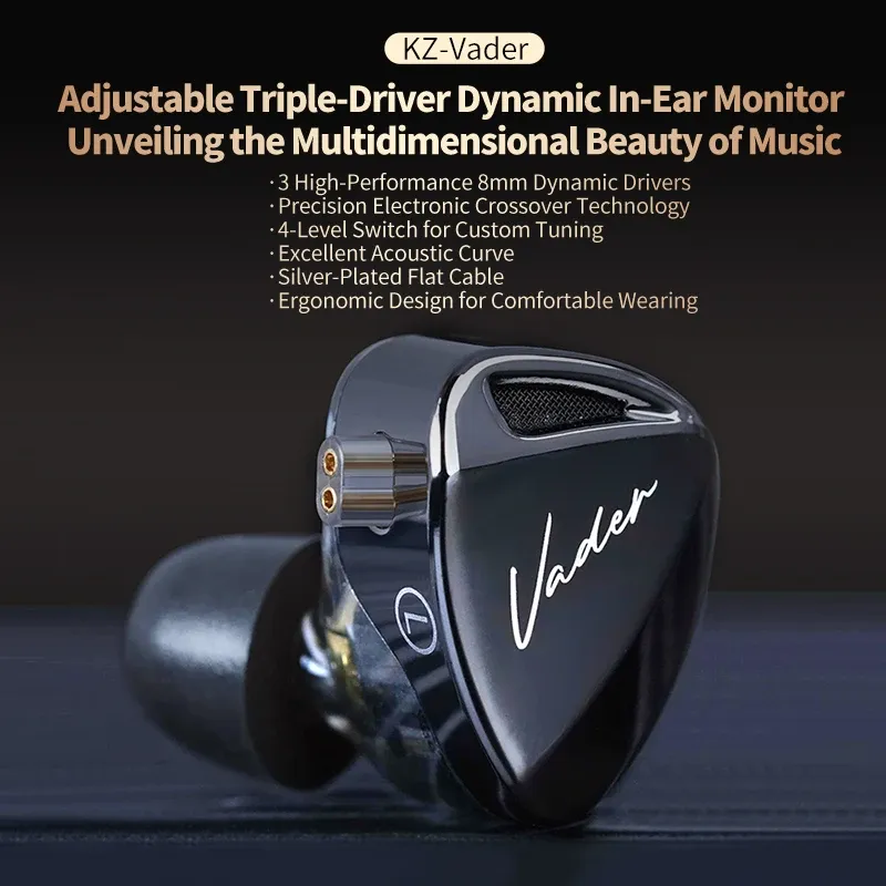 KZ Vader Triple-Driver Dynamic In Ear Monitor Earphones HIFI Music Earbud Noise Cancelling Headset KZ ZAX ZSX PR3 PR1PRO PR2