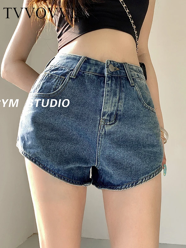 

WOMENGAGA 2023 Summer American Cool Girl Denim Shorts Women's High Waist Straight Sleeve Wrap Hip Pants Slim Wide Leg WGXA
