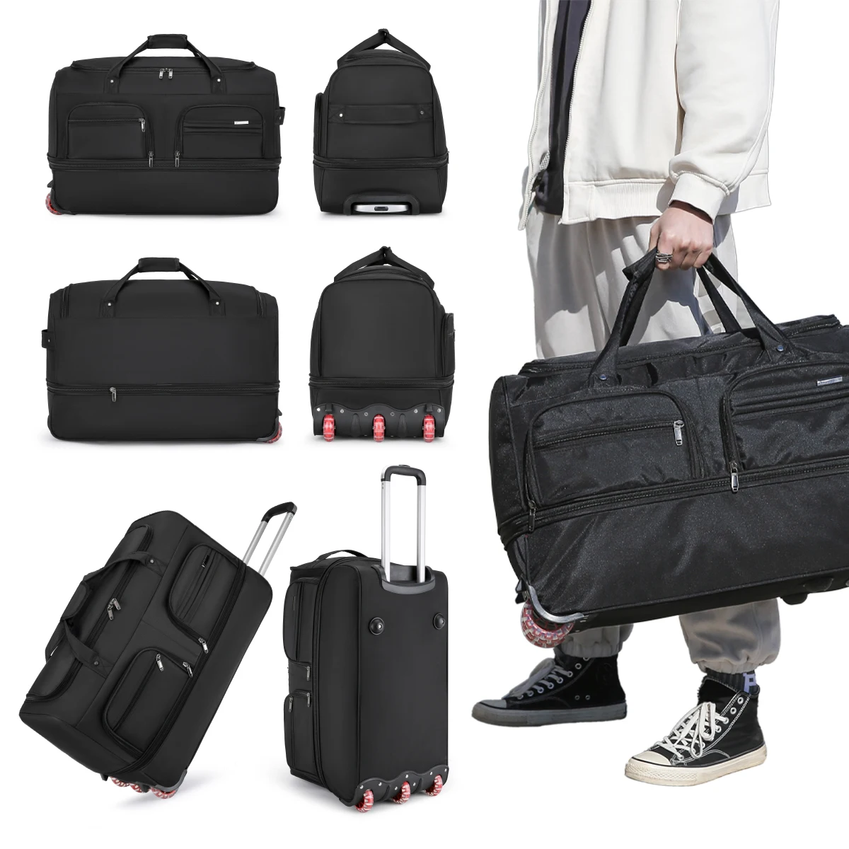 Airline Checked Bag Foldableing Overseas Moving Luggage Bag with Trolley Travel Luggage Rolling Travel Storage Bag Luggage Bag Men's Extra Large Capacity