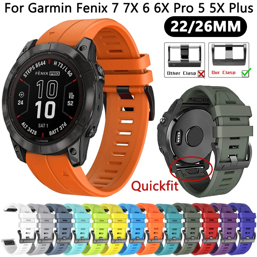 

Watchband 22mm 26mm Quickfit Silicone Smart Watch Strap For Garmin Fenix 7X 7 6X 6 Pro 5 5X Plus 3HR 955 945 Epix Gen 2 Bracelet