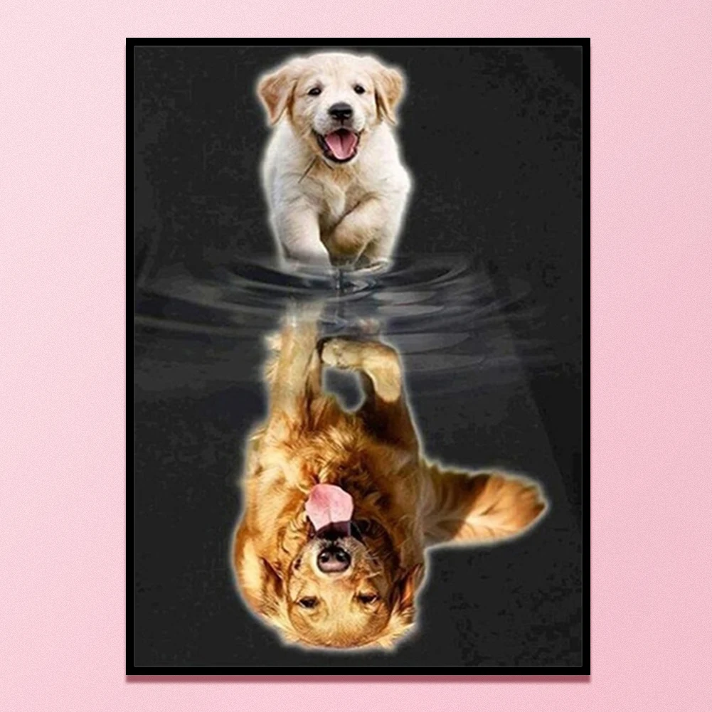 Reflection Labrador Golden Retriever Full Cross Stitch 11CT Thread Embroidery