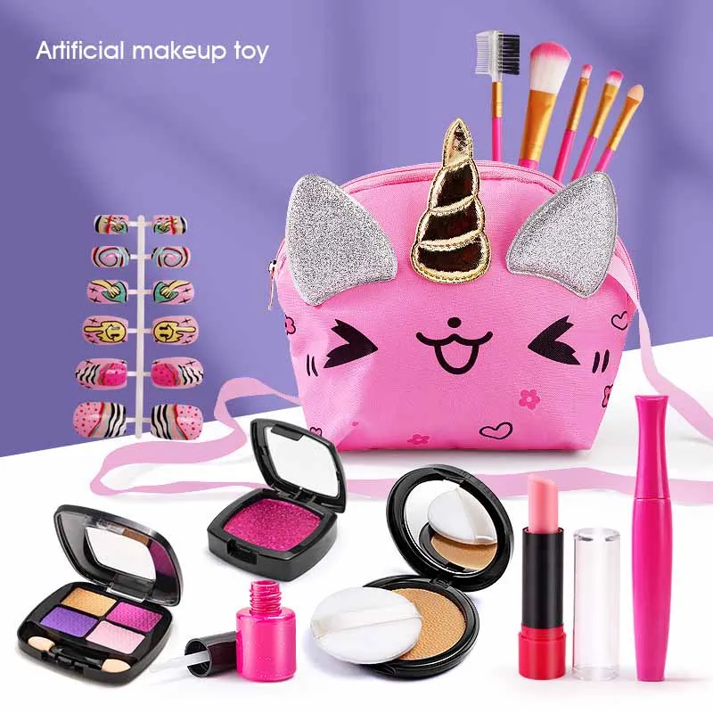 New Children's Cosmetics Toys Cute Cartoon Unicorn Bag Set Children Play House Toys Simulation Makeup Girls Birthday Gifts